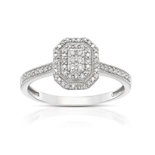 Engagement Ring 9ct White Gold 0.20ct Cluster Diamond Ring