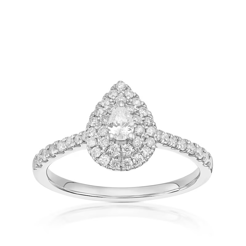 9ct White Gold Pear Shaped Double Halo 0.40ct Diamond Ring
