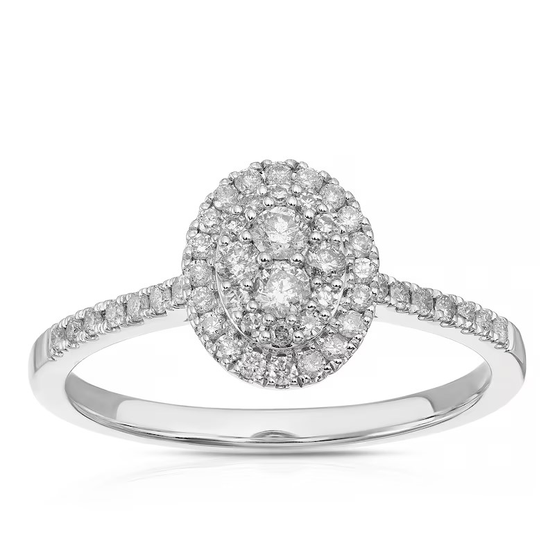 9ct White Gold Oval Halo 0.33ct Diamond Ring