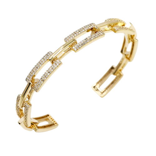 HS Edit CHAINS 18ct Yellow Gold Plate & Cubic Zirconia Square Link Bangle