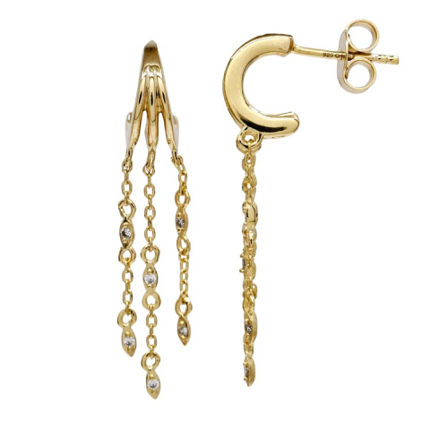 HS Edit CHAINS 18ct Yellow Gold Plate & Cubic Zirconia Chain Drop Hoop Earrings