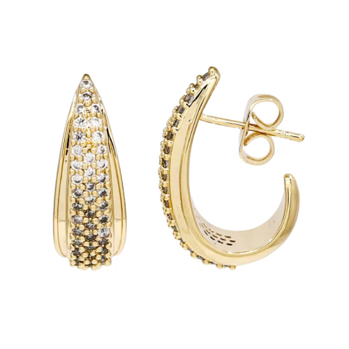 HS Edit TEARDROP 18ct Yellow Gold Plate & Cubic Zirconia Chunky Half Hoop Earrings