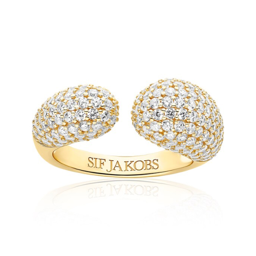 Sif Jakobs Goccia Sterling Silver Yellow Gold Plated Cubic Zirconia Open Ring 
