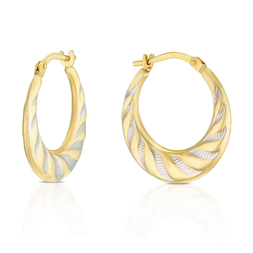 Silver & 9ct Yellow Gold Bonded Two Tone Textured Hoop Earring