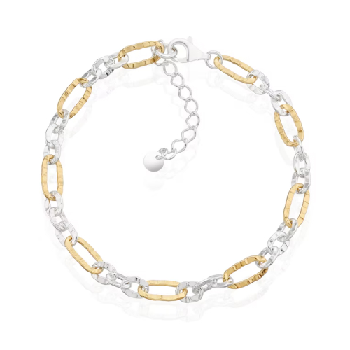 Sterling Silver & Yellow Gold Plated Hammered Link Bracelet
