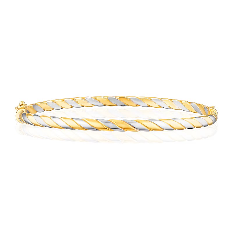 9ct Yellow & White Gold Twisted Hinged Bangle
