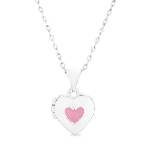 Children's Sterling Silver Pink Enamel Heart Locket 
