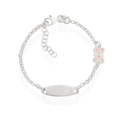 Children's Sterling Silver White Enamel Butterfly Id Bracelet