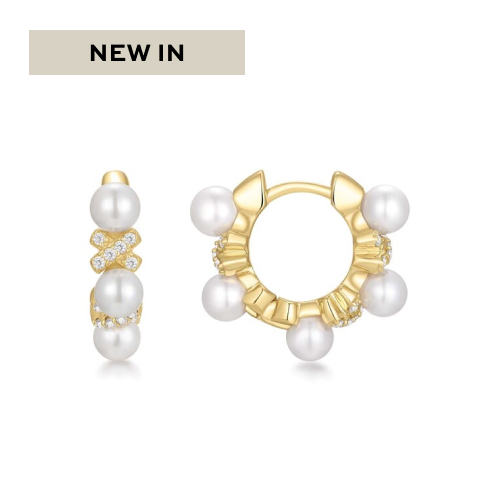 Ania Haie Women's Yellow Gold Plated Sparkling Cultured Freshwater Pearl Huggie Hoop Earrings