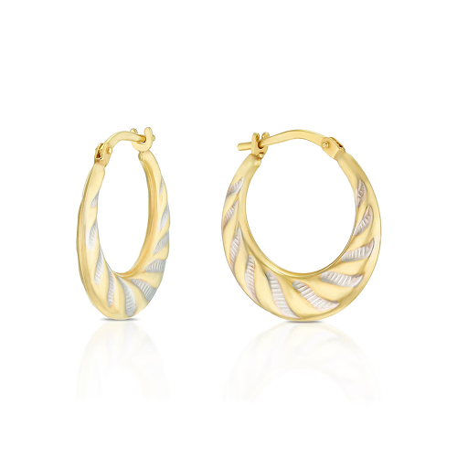 Silver & 9ct Yellow Gold Bonded Two Tone Textured Hoop Earring