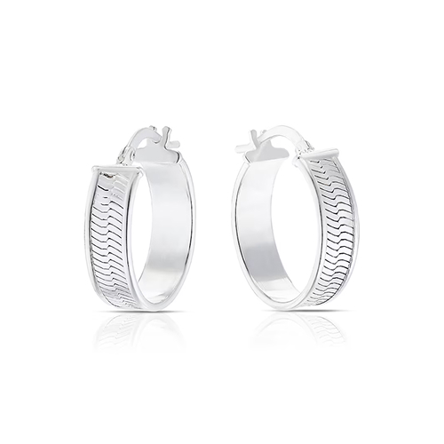 Sterling Silver Herringbone Patterned Hoop Earrings