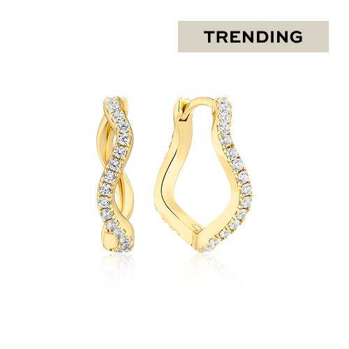 Sif Jakobs Ellera Waves Grande Sterling Silver Yellow Gold Plated Cubic Zirconia Twisted Hoop Earrings