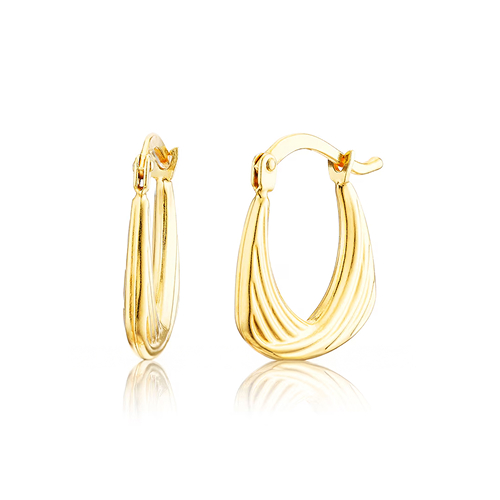 Sterling Silver 18ct Yellow Gold Plated Ridge Pattern Hoop Earrings