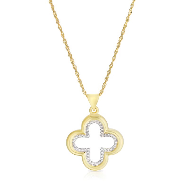 Sterling Silver & 9ct Gold Bonded Two Tone Clover Pendant Necklace