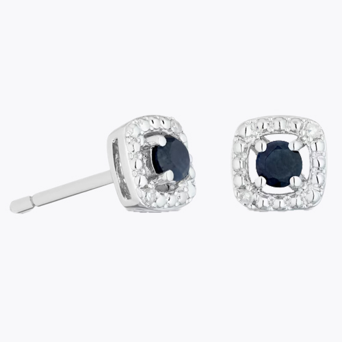 Sterling Silver Diamond & Sapphire September Birthstone Earrings