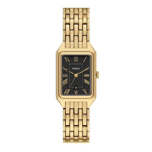 Fossil Raquel Women's Yellow Gold Plate Black Dial Stainless Steel Bracelet Watch