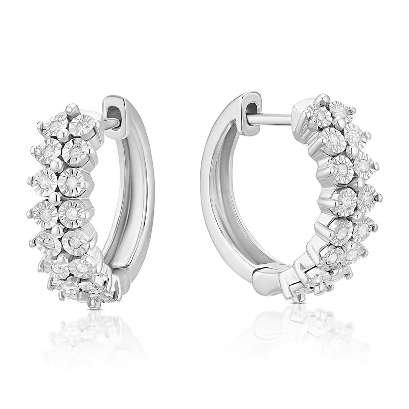 Sterling Silver Two Row 0.12ct Diamond Hoop Earrings