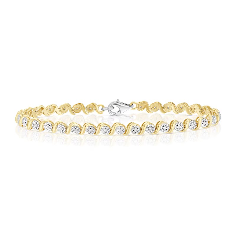Sterling Silver & 18ct Gold Vermeil Round Twist 0.10ct Diamond Tennis Bracelet