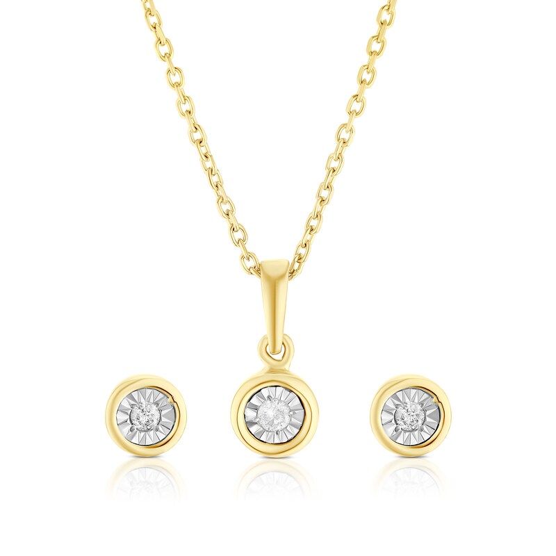 Sterling Silver & 18ct Gold Vermeil Diamond Bezel Stud & Pendant Set