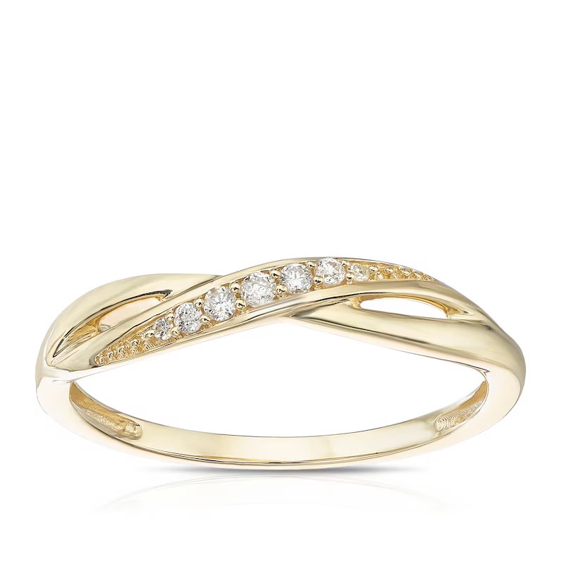 Engagement Ring 9ct Yellow Gold Crossover Style Diamond Ring