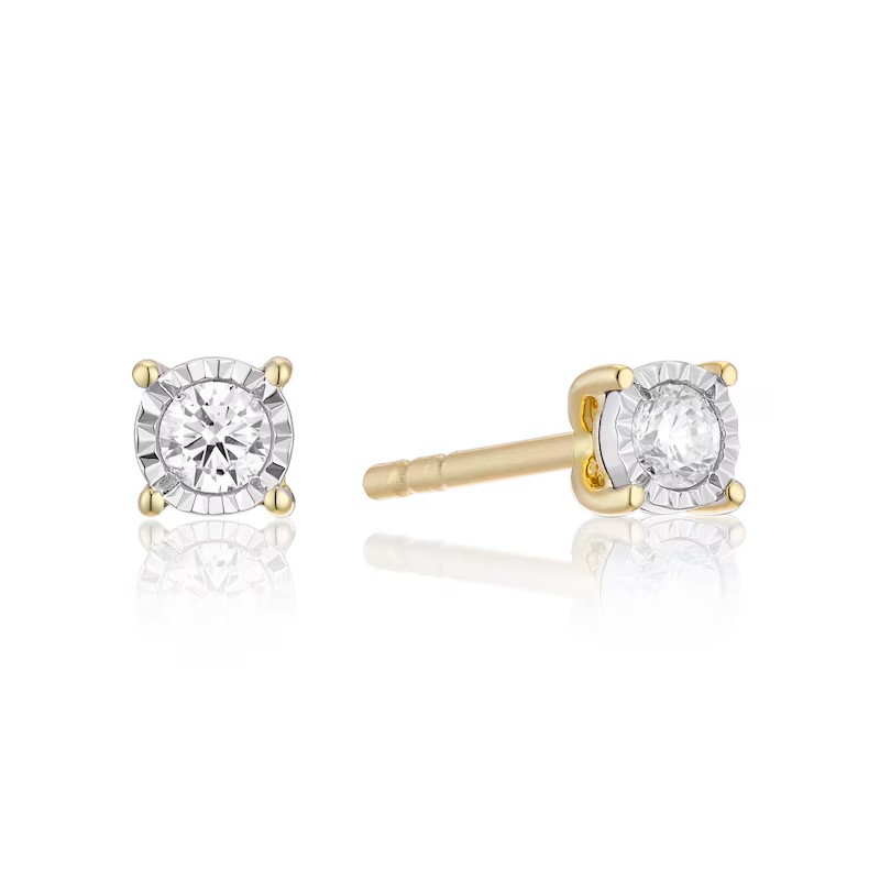 9ct Yellow Gold 0.10ct Diamond Illusion Set Solitaire Stud Earrings