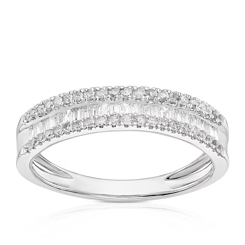 9ct White Gold 0.33ct Diamond Baguette & Round Eternity Ring