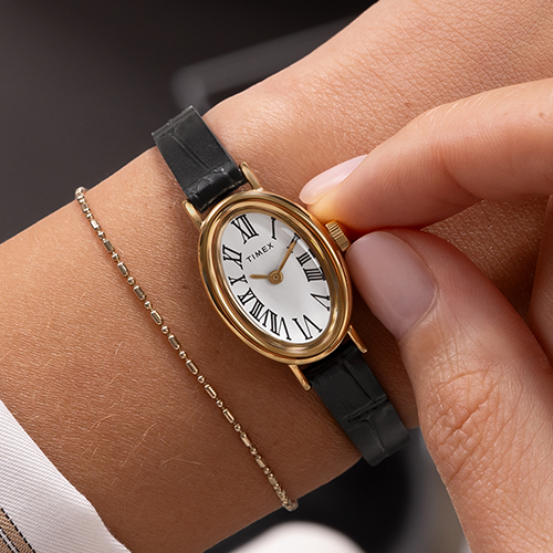 Timex Cavatina Women's Gold-Tone Case & Black Leather Strap Watch