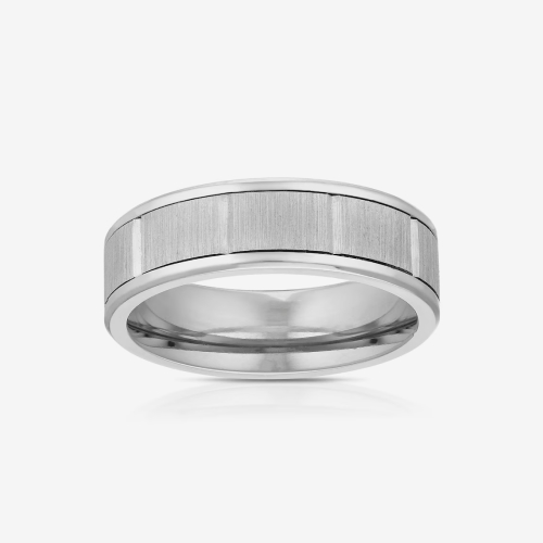 Titanium Grooved Matte & Polish Edge Square Pattern Ring