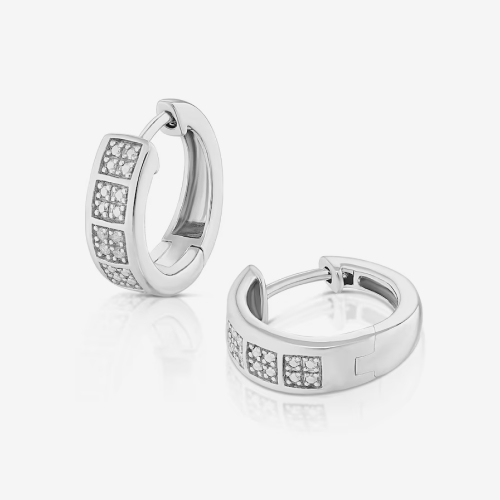 Sterling Silver Men's Diamond Huggie Hoop Earrings
