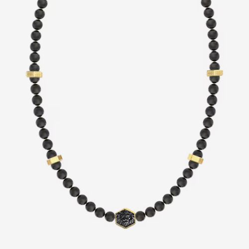 Guess Lion King Men's Black Beaded Necklace