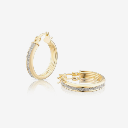 9ct Yellow Gold Stardust 17mm Band Hoop Earrings