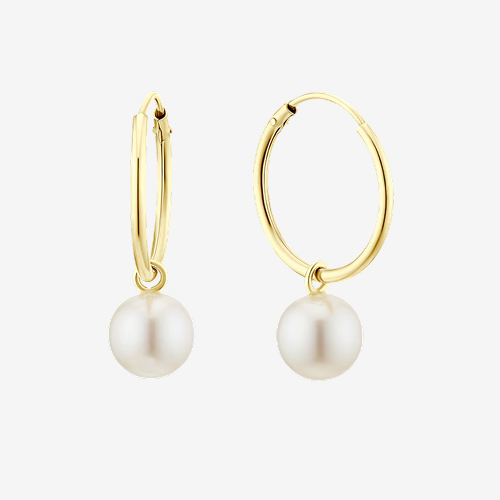 9ct Yellow Gold Freshwater Pearl Drop Hoop Earrings