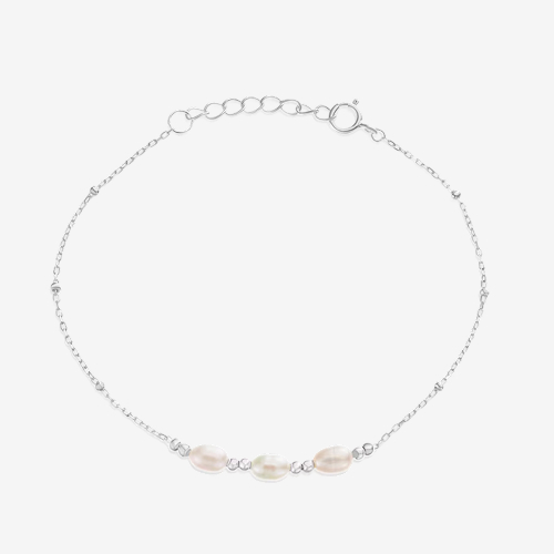 Sterling Silver Trio Freshwater Pearl Beaded Station Bracelet