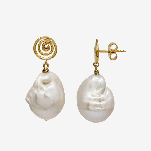 HS Edit MOLTEN 18ct Yellow Gold Plated Sterling Silver Moulded Swirl Baroque Pearl Drop Earrings