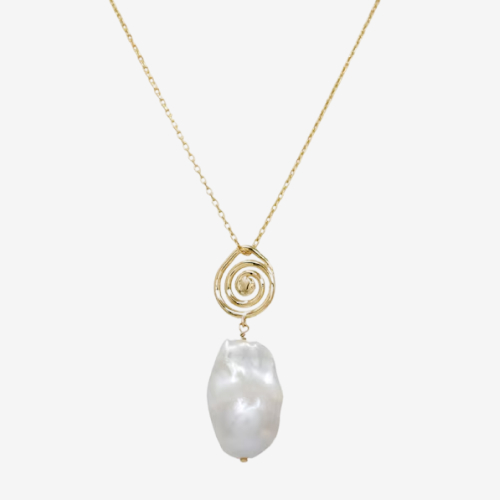 HS Edit MOLTEN 18ct Yellow Gold Plated Sterling Silver Moulded Swirl Baroque Pearl Pendant Necklace