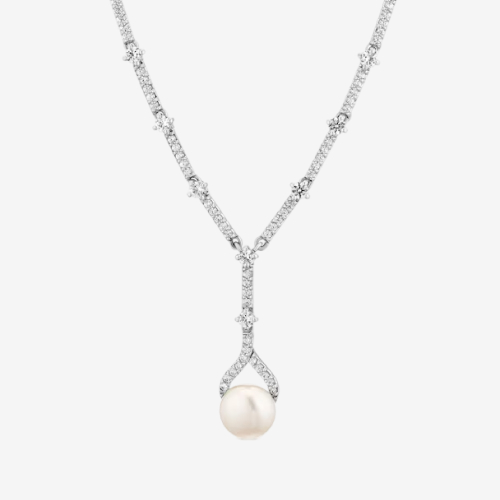 Sterling Silver Cultured Freshwater Pearl & Cubic Zirconia Pendant Lariat Necklace