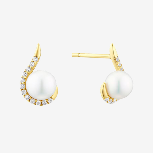 9ct Yellow Gold Pearl & Cubic Zirconia Stud Earrings