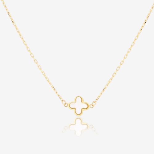 9ct Yellow Gold Mother Of Pearl Clover Drop Station Necklace