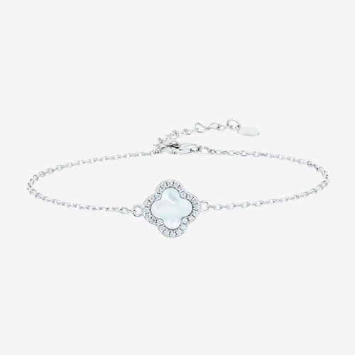 Sterling Silver Clover Mother Of Pearl & Cubic Zirconia Bracelet
