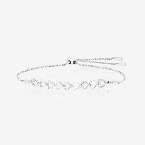 Sterling Silver Chain Of Hearts Diamond Bolo Bracelet