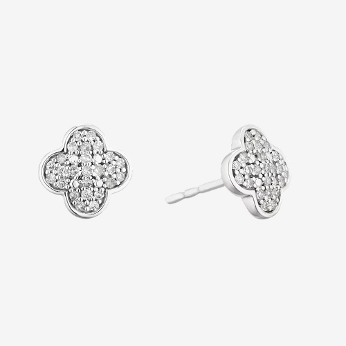 9ct White Gold 0.15ct Diamond Clover Cluster Stud Earrings