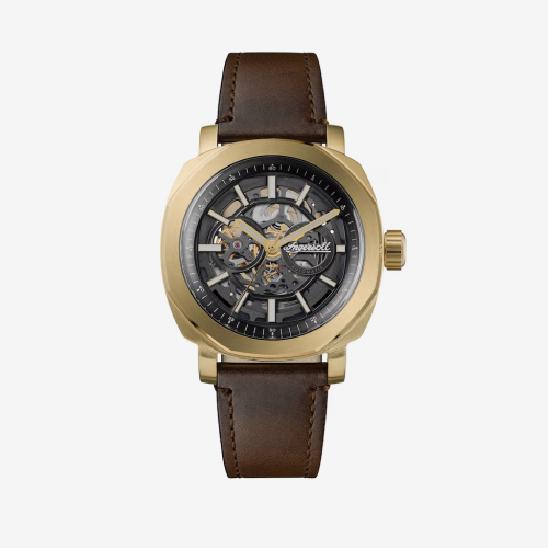 Ingersoll Outrider Men's Automatic Black Skeleton Dial Brown Leather Strap Watch