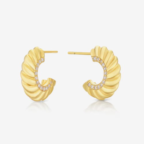 Sterling Silver Yellow Gold Plated Cubic Zirconia Twist Half Hoop Earrings