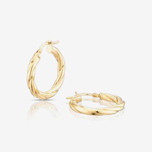 18ct Yellow Gold Twisted Tube 20mm Hoop Earrings