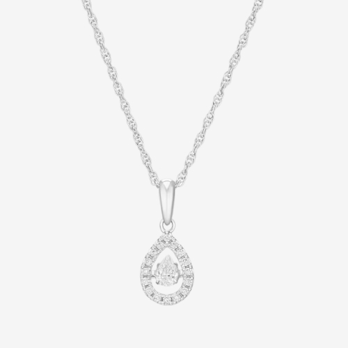 Dancing Diamonds Platinum Plated Sterling Silver 0.25ct Pear Cut Lab-Grown Diamond Halo Pendant Necklace