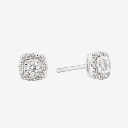 9ct White Gold Cushion Cut 0.15ct Total Diamond Earrings