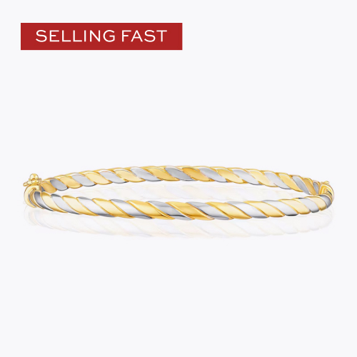 9ct Yellow & White Gold Twisted Hinged Bangle
