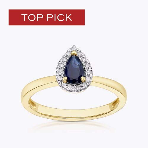 Engagement Ring 9ct Yellow Gold Diamond & Sapphire Pear Ring
