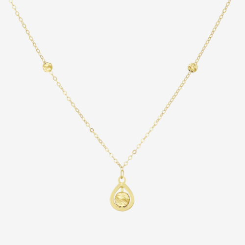 9ct Yellow Gold Droplet Diamond Cut Bead Station Necklace