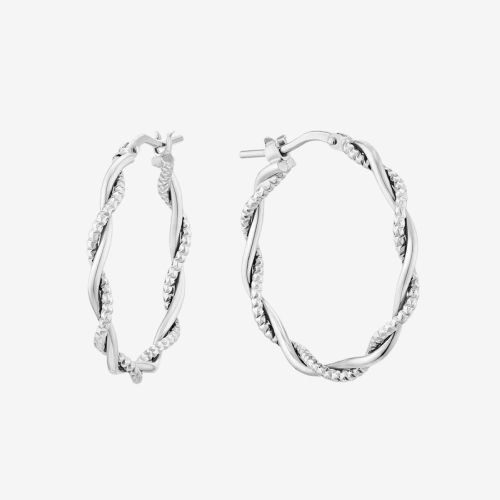 Sterling Silver Polish & Textured Twist Hoop Earrings